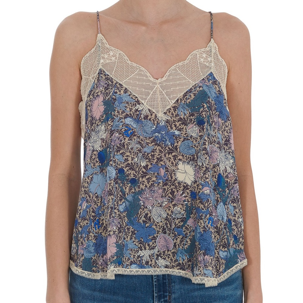 Zadig & Voltaire Christy Wild Blue Floral Lace Camisole Women's Size Medium M